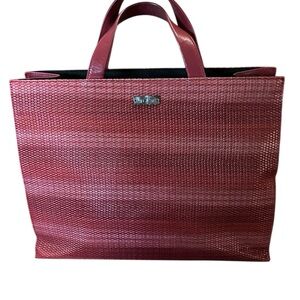 TUMI leather/ Wicker Woven Red Tote Bag